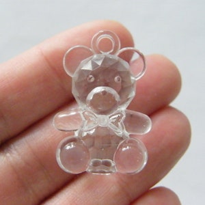 8 Teddy bear pendants faceted clear acrylic P83