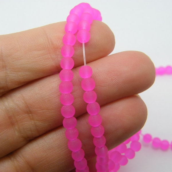 180 Neon pink beads 4mm frosted glass OB138