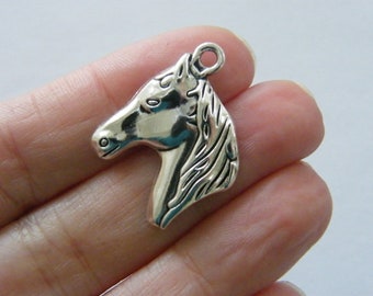 6 Horse charms antique silver tone A956