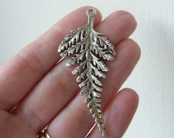 2 Leaf fern pendants antique silver tone L1