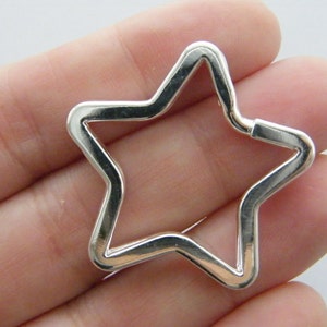 BULK 10 Star key rings 34 x 33mm silver plated FS138