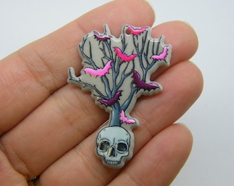 2 Raven tree skull pendants acrylic HC825