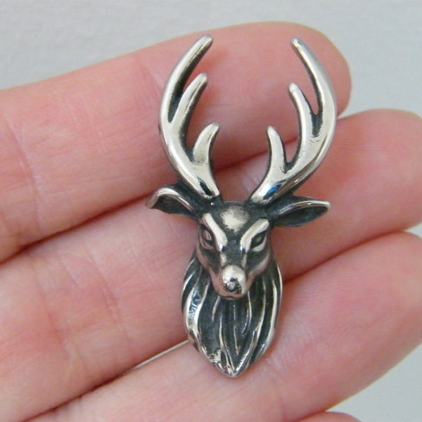 1 Stag deer pendant antique silver stainless steel A844