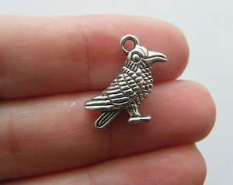 6 Raven bird charms  antique silver tone B29