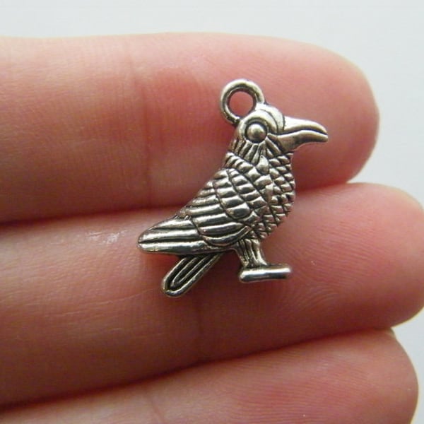 6 Raven bird charms  antique silver tone B29