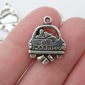 6 Just married car charms  antique silver tone M240