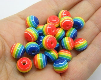 50 Rainbow striped beads 10mm resin BB606