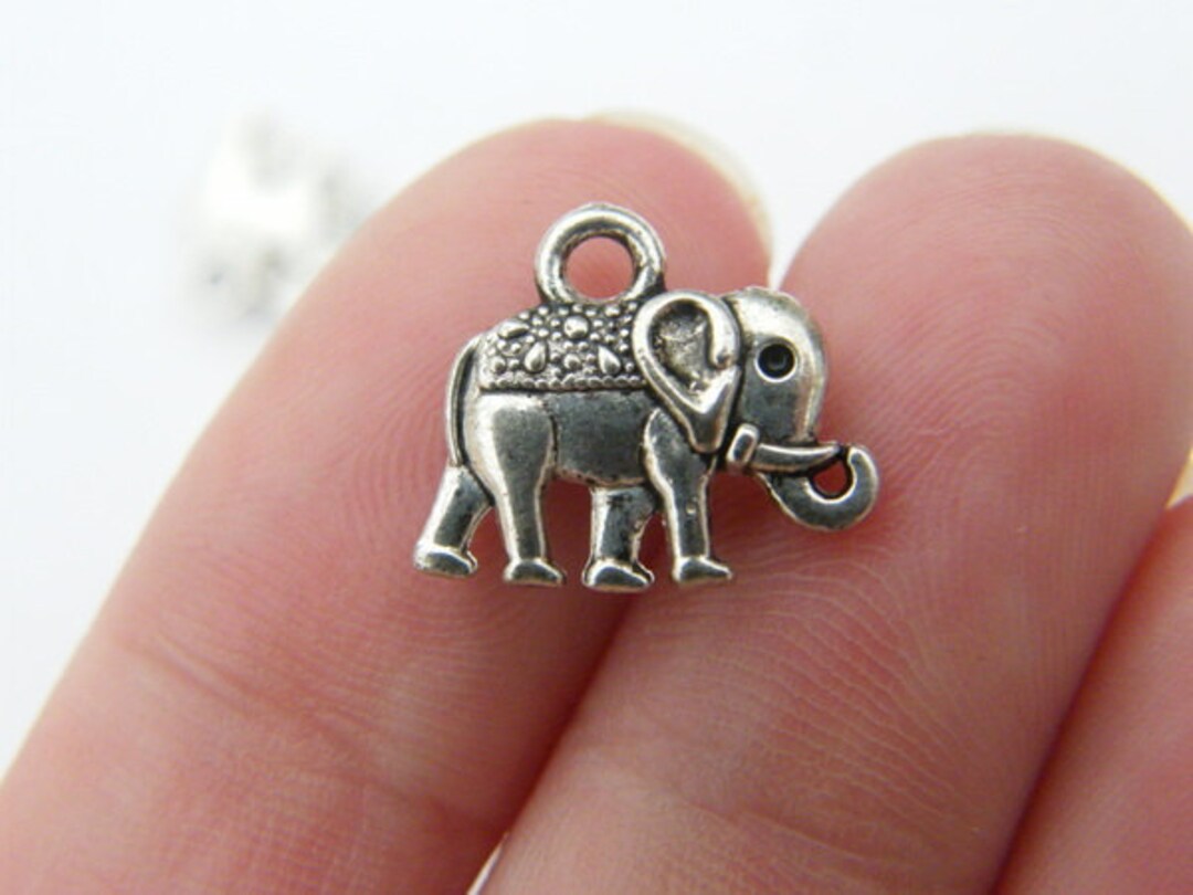 10 Elephant Charms Antique Silver Tone A536 Etsy