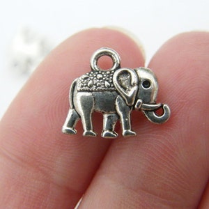 10 Elephant charms antique silver tone A536 image 1