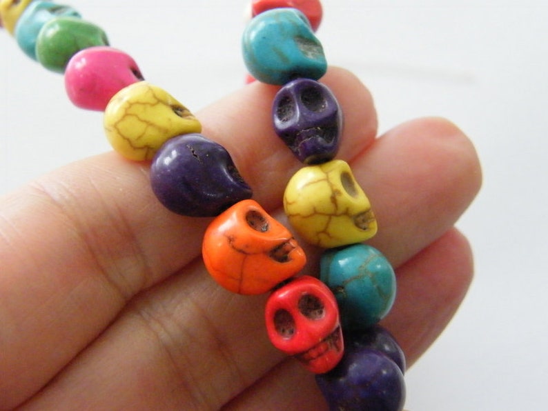 38 Mixed colours skull beads 10 x 8mm SK6 image 2