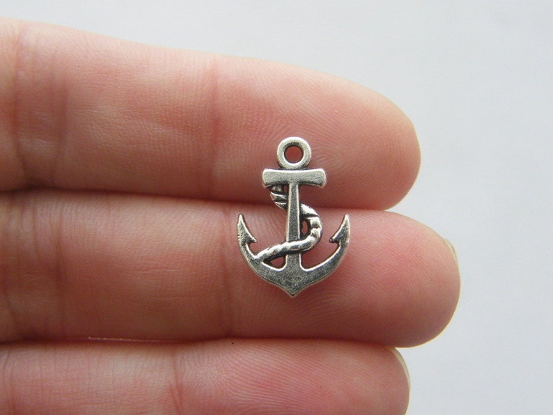 10 Anchor charms antique silver tone FF659 image 2