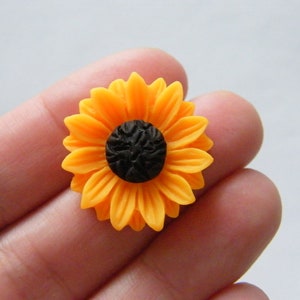 12 Sunflower flower embellishment cabochon orange brown resin F354