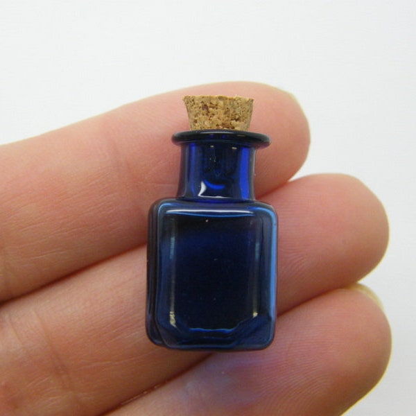 2 Mini Glasflaschen mit Korken blau M78