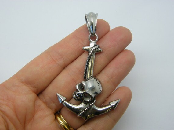 1 Skull Anchor Pendant Antique Silver 