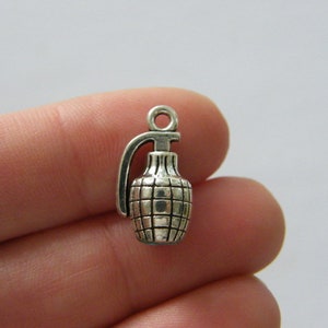 4 Hand grenade charms antique silver tone G108