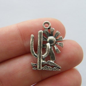 4 Cactus sun charms antique silver tone L28