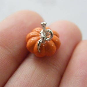 4 Pumpkin charms orange and  silver tone FD321