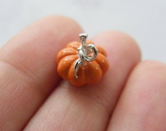 4 Pumpkin charms orange and  silver tone FD321