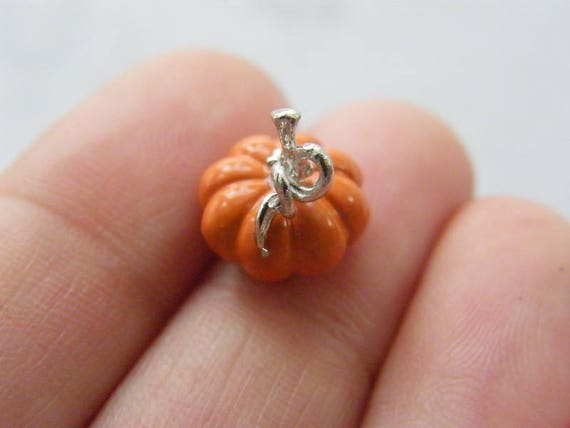 4 Pumpkin charms orange and  silver tone FD321