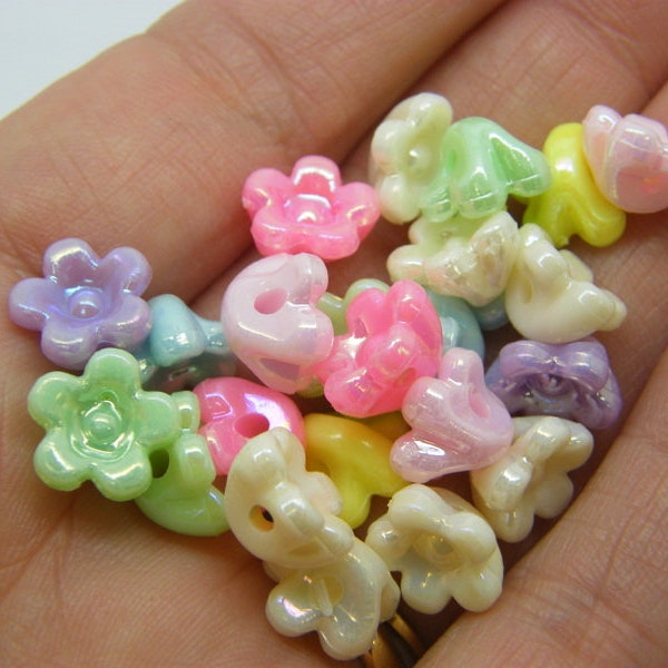 100 Flower beads random mixed AB acrylic BB519  - SALE 50% OFF