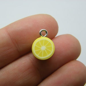 10 Lemon slice charms yellow white polymer clay FD680