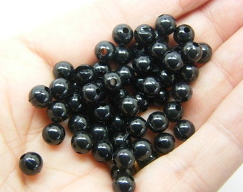 120 Black round 6mm beads acrylic AB837 - SALE 50% OFF