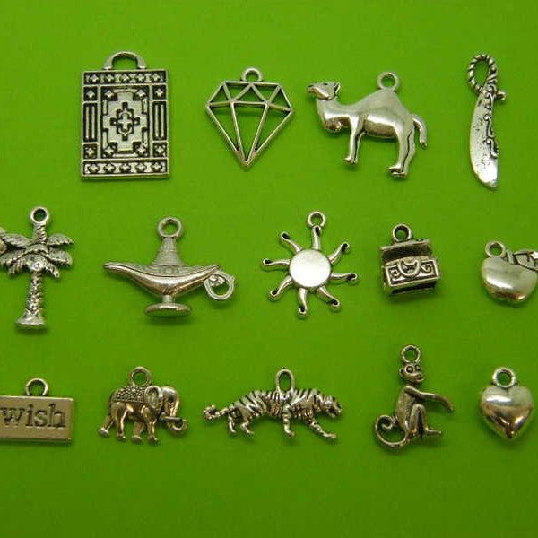 The Aladdin Collection - 14 different antique silver tone charms