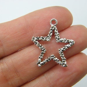 BULK 50 Star charms antique silver tone S8