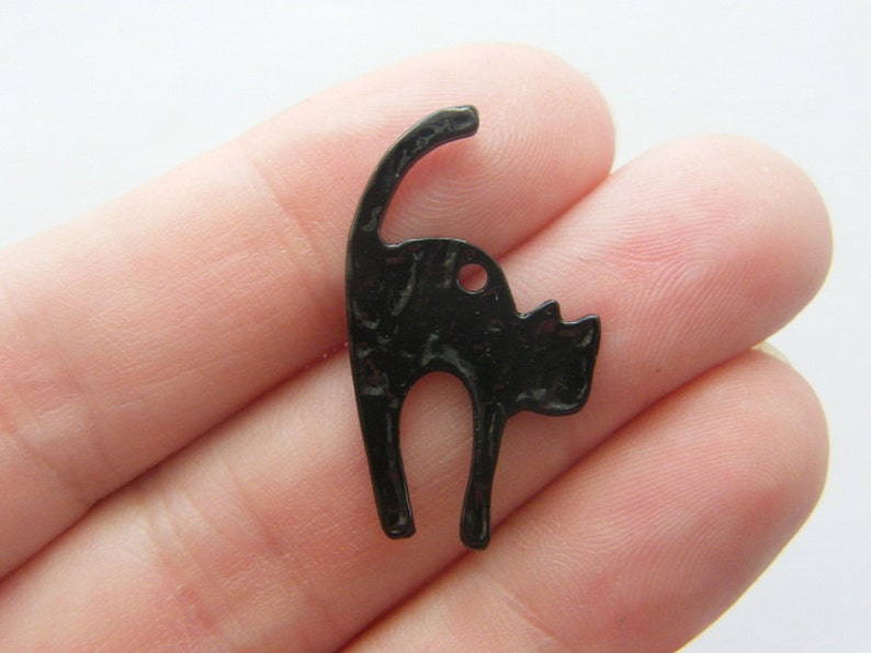 BULK 30 Halloween cat charms black HC115 image 1