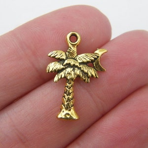 8 Palm tree charms antique gold tone T19