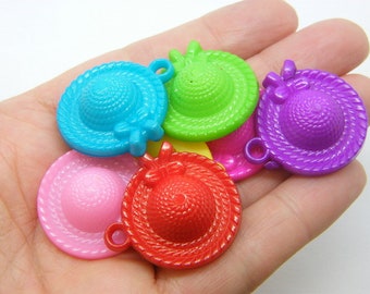 20 Straw hat pendants random mixed acrylic CA133 - SALE 50% OFF