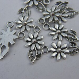 14 Daisy flower charms antique silver tone F6 image 4