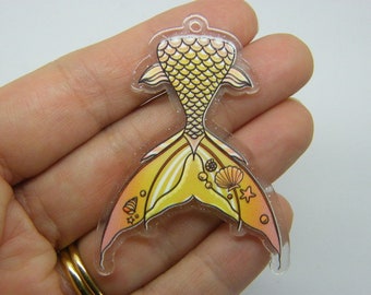 2 Mermaid tail pendants clear yellow black acrylic FF