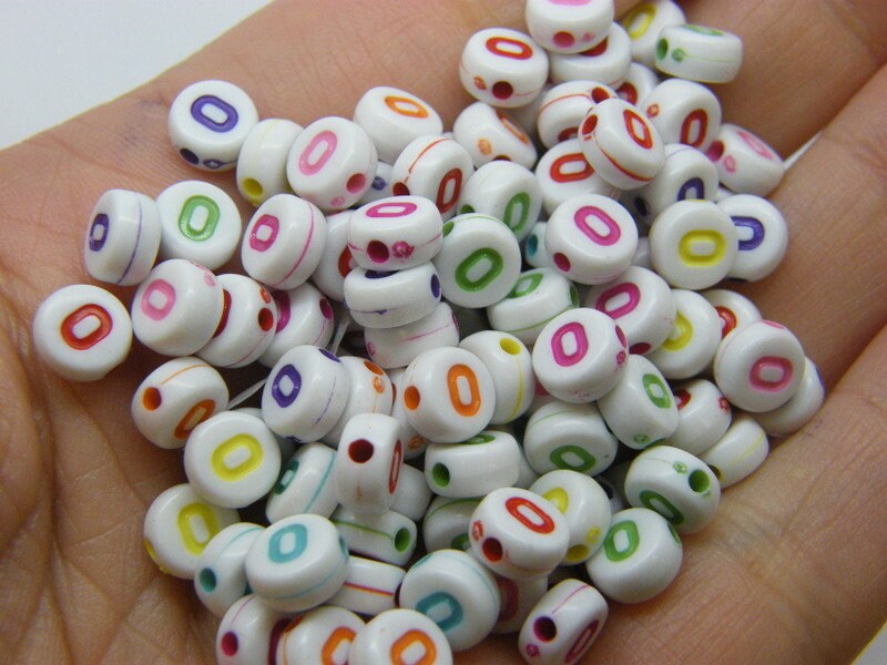 50/100/200pcs 7mm White Vowel Alphabet Letter Beads Flat Round Spacer  Acrylic Beads For Jewelry Making Diy Bracelet Accessories