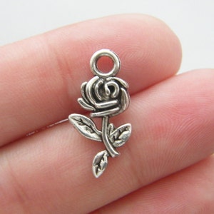 10 Rose charms antique silver tone F57