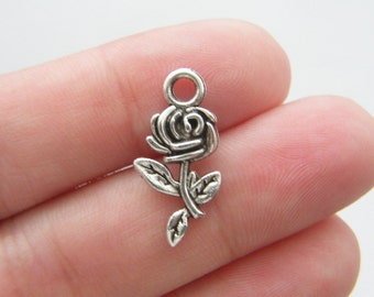 10 Rose charms antique silver tone F57