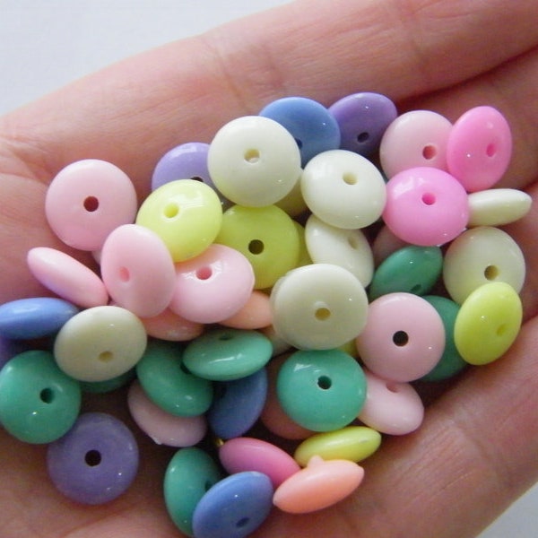 100 Round disc beads random mixed acrylic AB21  - SALE 50% OFF