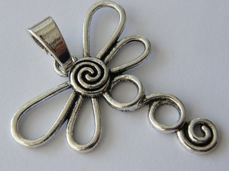 BULK 5 Dragonfly pendants antique silver tone A994