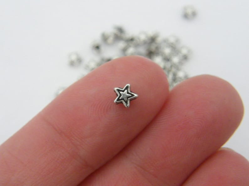 BULK 400 Star spacer beads 4mm antique silver tone S22 image 1