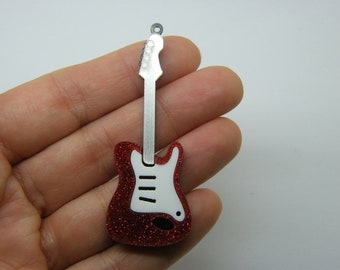 2 Electric guitar pendants glitter red black white acrylic MN24