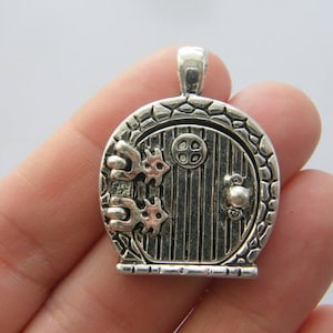 1 Fairy door locket pendant antique silver tone P473
