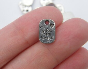 BULK 50 You are loved charms antique silver tone M39