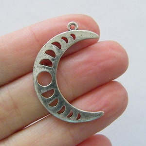 8 Phases of the moon crescent pendant antique silver tone M125