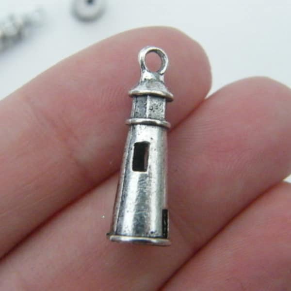 8 Lighthouse pendants antique silver tone FF637