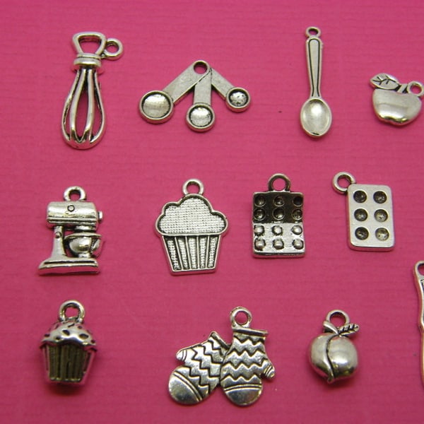 The Baking Collection - 12 different antique silver tone charms