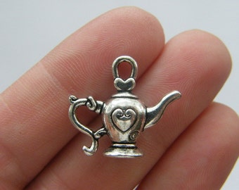 4 Teapot charms antique silver tone FD46