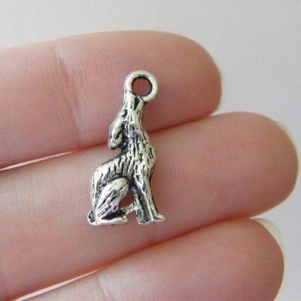 BULK 50 Wolf charms antique silver tone A285