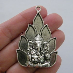 2 Elephant Ganesha pendants antique silver tone R15