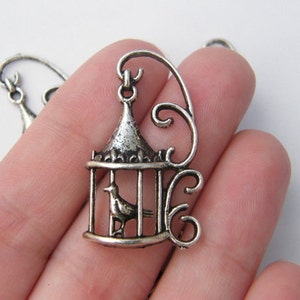 4 Bird cage pendants tibetan silver B40