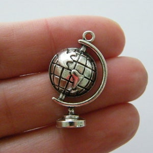 4 Globe mappemonde charms ton argent antique WT24